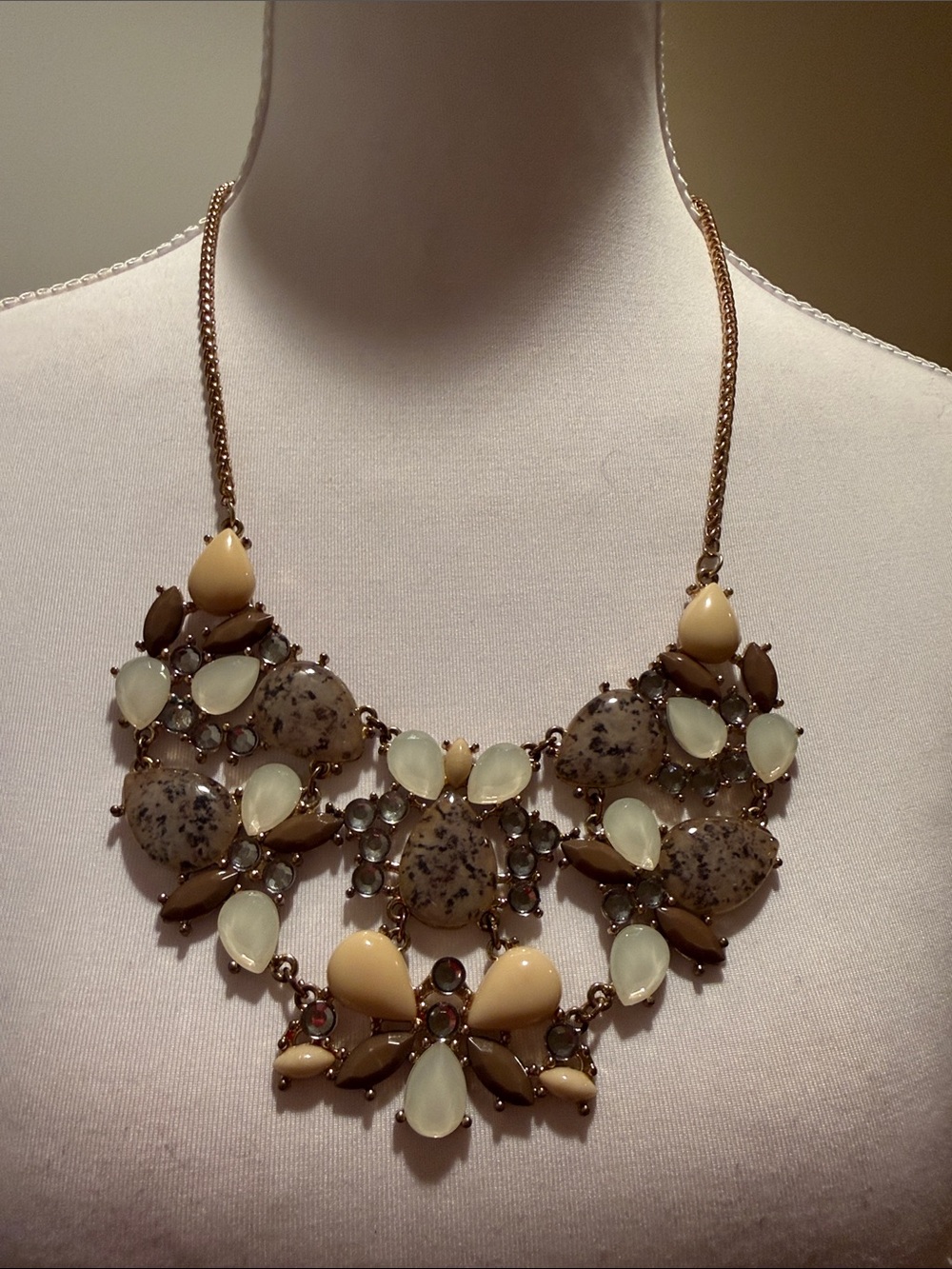 New York & Company Cream and Taupe Floral Bib Necklace